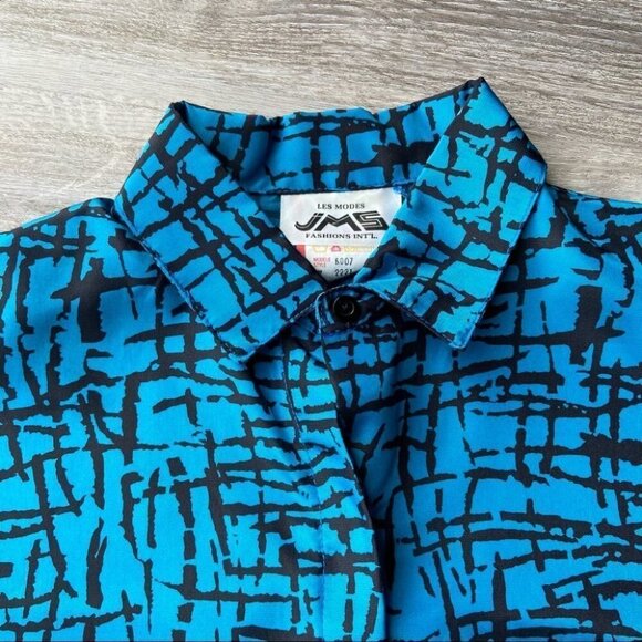 Vintage Les Modes JMS Abstract Check Print Button Down Blouse - Picture 5 of 13